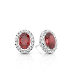 Garnet Halo Silver Earrings